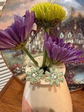 Mint Green Flowerburst Crystal Stud Earrings